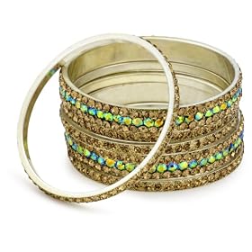 Chamak by priya kakkar 6 Gold and Rainbow Crystal Bangles
