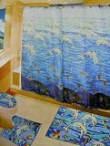 Sea World Dolphin Bathroom Set  6pcs Set  10 Shower Curtain Hooks