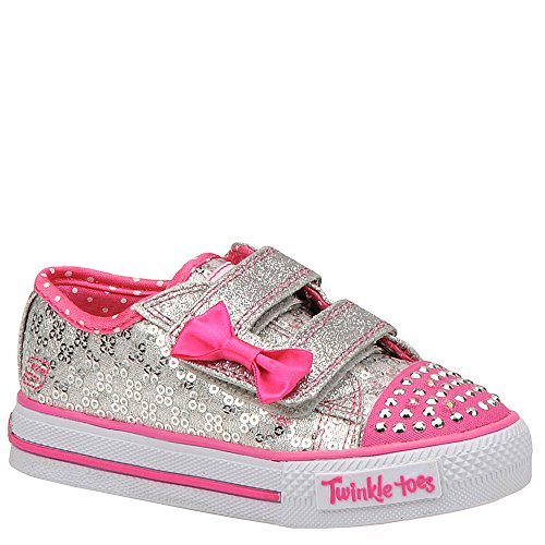 Skechers Kids Twinkle Toes Light-up Sneaker,Silver/Hot Pink,10 M US Toddler