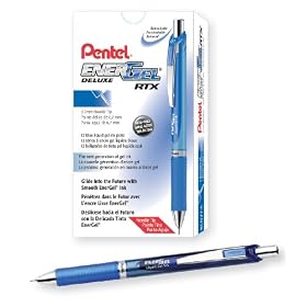Pentel EnerGel Deluxe RTX Retractable Liquid Gel Pen, Medium Line, Needle Tip, Blue Ink, Box of 12 (BLN77-C)