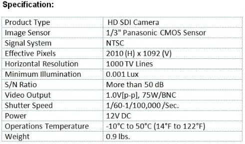 HD-SDI High Definition CCTV Box Security Camera 1/3" Panasonic CMOS Sensor 2.1 MP security camera, indoor, 1080P 1920x1080 (Lens sell separate), 2.1 Megapixel HD over COAX cable - 1 Year Warranty from HDSecurityStore
