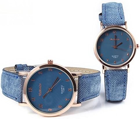 Xioroinmj PU + Denim Lines Blue Strap Living Waterproof Digital Dial Simple Wrist Watches with Analogue Quartz Movement - Small Size
