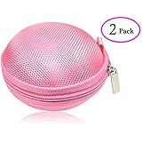 GLCON? Pink Portable Protection Hard EVA Case, Clamshell MESH Style with Zipper Enclosure, Inner Pocket, and Durable Exterior, a Handsfree Wired or Bluetooth Headset Earphone Earbud bag, as well as Lightweight Change Purse and Small Hand Bag