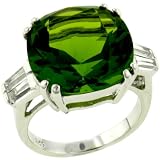 Sterling Silver Asscher Cut Periodot Cz Promise Ring