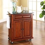 Crosley Funiture-KF30024ECH Solid Black Granite Top Portable Kitchen Cart / Island in Classic Cherry