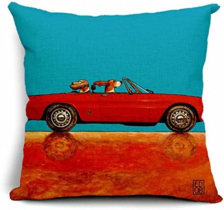 East Melody® Cotton Linen Throw Pillow Case Cushion Cover Home Sofa Decorative 18 X 18 Inches / 45 X 45 cm, Driving Dog (015)