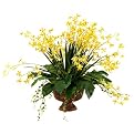 Faux Orchids in Pedestal Bowl- Yellow