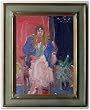 Female Figure Seated in Chair, Original 1985 Figurative Oil Painting on Board in Vintage Frame By Carmel Artist Victor Di Gesu (1914-1988) - Framed Artwork