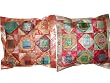 2 Orange Vintage Silk Sari Cushion Cover Zari Borders Brocade Pillow Shams 16"