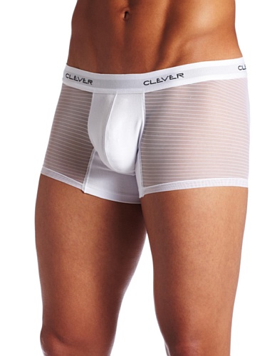 Clever Mens Mesh Bars Boxer, White, Large