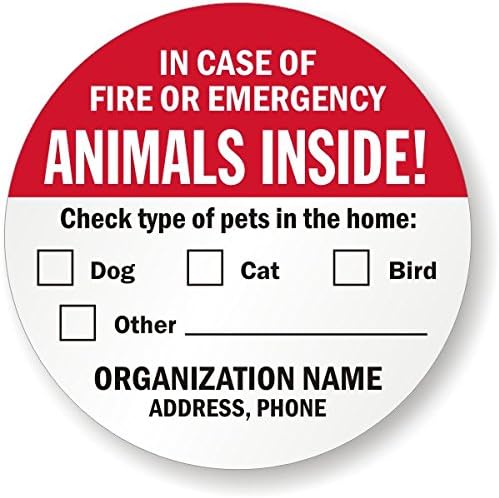 Custom In Case of Fire or Emergency Animals, Adhesive Signs and Labels, 5 Labels / Pack, 3" x 3"