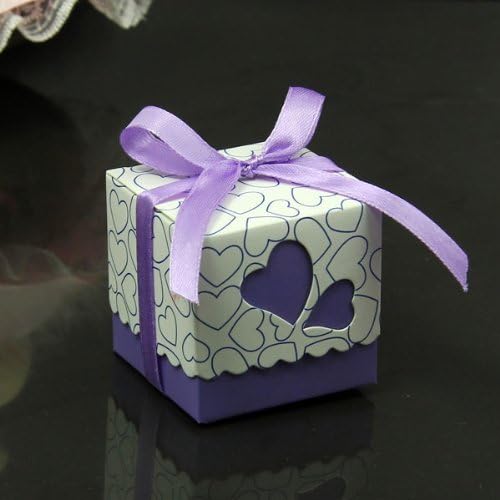 Crazycity Die Cut DIY Square Wedding Bridal Favor Candy Gift Boxes Box Wedding Party Decoration Kit (heart purple, 100pcs)