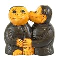 Carved Acacia Wood Kissing Monkeys - Brown
