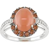 14K White Gold 1 10 ctw Diamond and Orange Moonstone Ring