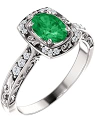18K White Gold 7.00x5.00mm Oval Cut Chatham Created Emerald and Diamond Ring -- LIFETIME WARRANTY