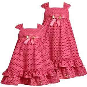 Bonnie Jean Toddler Girls 2T-4T FUCHSIA-PINK SATIN ROSETTE EMPIRE WAIST EYELET Special Occasion Wedding Flower Girl Easter Pageant Party Dress