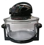 Andrew James 12 LTR Black Premium Halogen Oven Cooker + Easily Replaceable Spare Bulb + 2 YEAR WARRANTY + 128 Page Recipe Book - Complete With Extender Ring (Up to 17 Litres) Lid Holder, Baking Tray, Steamer Tray, Skewers, Low and High Racks