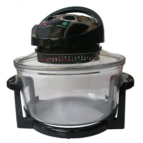 Andrew James 12 LTR Black Premium Halogen Oven Cooker + FREE Easily Replaceable Spare Bulb + 2 YEAR WARRANTY + FREE 128 page Recipe Book - Complete with Extender Ring (Up to 17 Litres) Lid Holder, Baking Tray, Steamer Tray, Skewers, Low and High Racks
