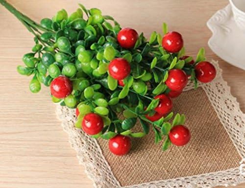 MUXUE fork small red berries Christmas home decoration artificial flowers plastic flowers, wedding decorations*5 (Red)