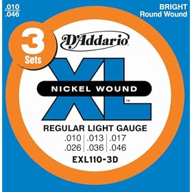 D'Addario EXL110-3D XL Nickel Wound Regular Light  (.010-.046) Electric Guitar Strings 3-Pack