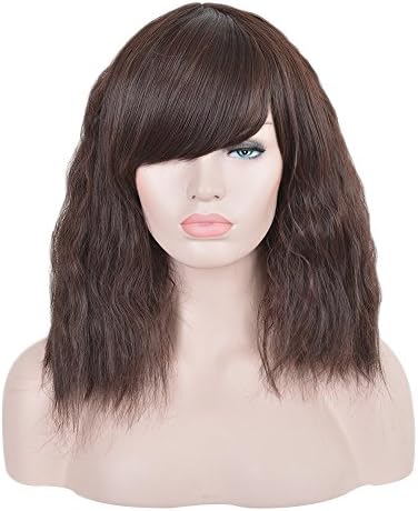 Andao Fashion Medium Afro Shaggy Wigs for Women Natural Hair with Bangs Cosplay Party Wig (Dark Brown)