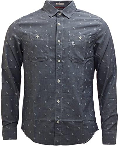 Original Penguin Men's Paisley Shirt Long Sleeve Tear Drop Design Medium Blue