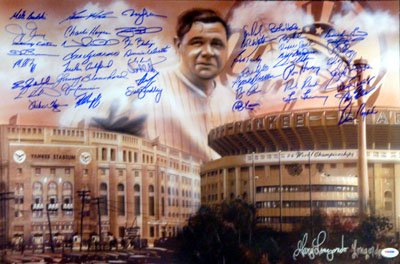 New York Yankees Greats Autographed 16x24 Babe Ruth Photo (48 Signatures) Hideki Irabu, Hayes, Watson & Rhoden PSA/DNA