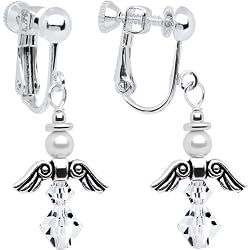 Handmade April Birthstone Angel Silver Plated Clip On Earrings MADE WITH SWAROVSKI ELEMENTS