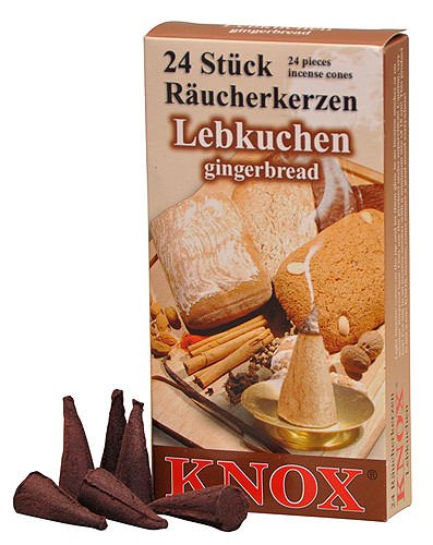 KNOX Gingerbread Scented Incense Cones, Pack of 24 - Authentic German Erzgebirge Smokers