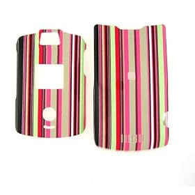 Motorola Razr V3 V3c V3m Faceplate Snap-on Protective Cover - Pink and Multi Colored Pin Stripes