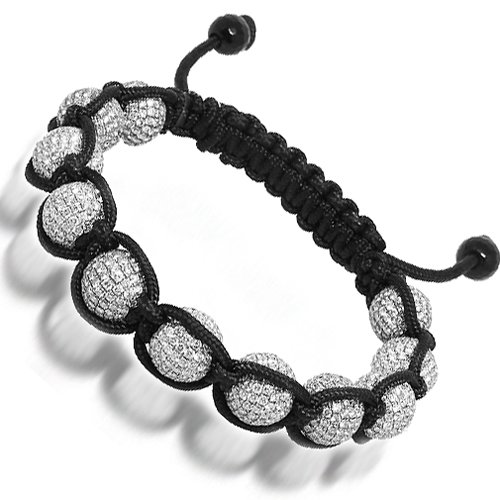 14K White Gold Ball Bead Mens Diamond Bracelet 