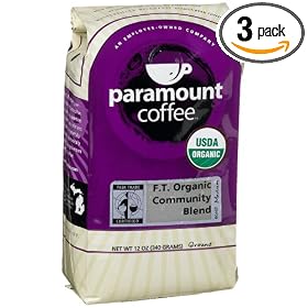Paramount Coffee, Fair Trade Organic Community Blend, Ground, 12-Ounce Bags (Pack of 3)