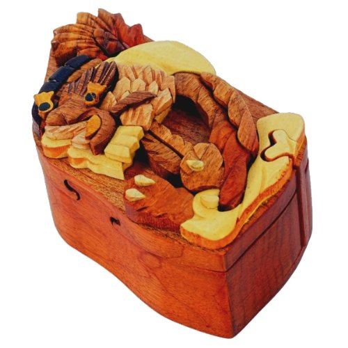Handmade Wooden Intarsia TRICK SECRET Dragon art Puzzle Box (3210)
