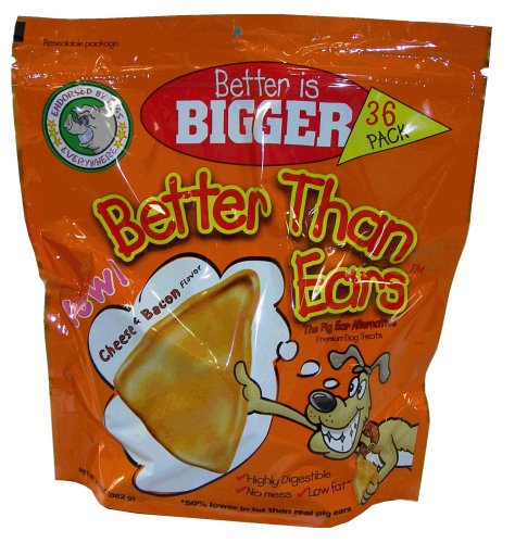 Better Than Ears Premium Dog Treats, Cheese & Bacon Flavor, 36-Count Pouch by Better Than Ears
