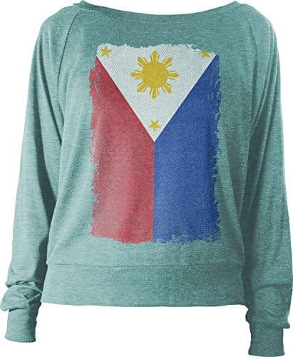 Big Texas Weathered Flag of the Philippines Women's Long-Sleeve Relax Fit Top, Light Green Marle, M