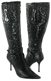 Trapunto-stitched Artful Phoenix Bird Gem Stone Stiletto Boots