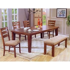 Oak Finish Six Piece Dining Set With Bench by