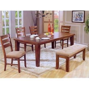 Oak Finish Six Piece Dining Set With Bench by