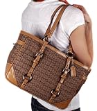 COACH Mini Signature Gallery East West Tote Purse Bag Handbag Khaki/Doe