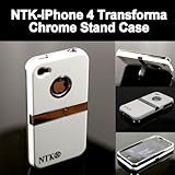 NTK Premium Transforma Ultra Slim Chrome Rubberized Kick Stand Holder White Case for iPhone 4 4S