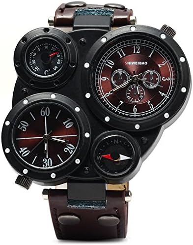MBrotherQ® Men's 2-movt Quartz Watch With Compass And Thermometer Leather Watchband Brown