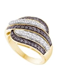 1.00 Carat (ctw) 14k Yellow Gold Round Black And White Diamond Ladies Cocktail Right Hand Fashion Band 1 CT