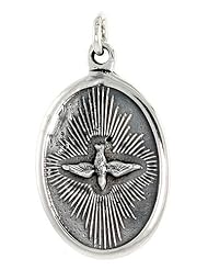 Sterling Silver Holy Spirit Medal Pendant 1 X 5/8 inch (24 mm X 16 mm).