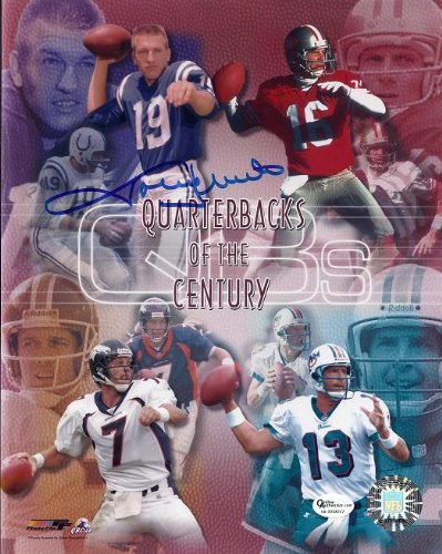 Johnny Unitas Autographed Baltimore Colts 8x10 Photo (with Dan Marino, Joe Montana, and John Elway)