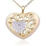 18k Yellow Gold Plated Sterling Silver Diamond Accent Double Heart Scroll Pendant, 18