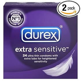 Durex Extra Sensitive Lubricated Condoms, 24-Count Boxes (Pack of 2)