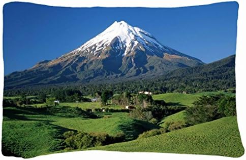 Queen Size Microfiber Peach Decorative PillowCases -Nature Mountains landscapes New Zealand Taranaki Egmont National Park snow caps