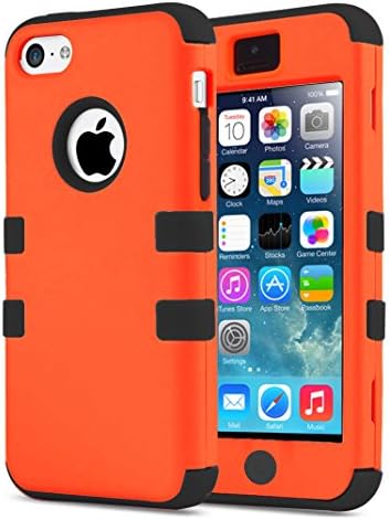 5C Case, iPhone 5C Case, BENTOBEN 3 in 1 PC+Silicone Hybrid Shockproof &amp; Drop Resistance Anti-slip Cover for iPhone 5C , Orange+Black