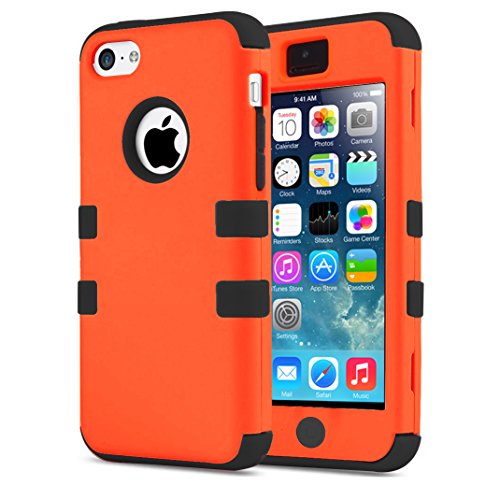5C Case, iPhone 5C Case, BENTOBEN 3 in 1 PC+Silicone Hybrid Shockproof &amp; Drop Resistance Anti-slip Cover for iPhone 5C , Orange+Black