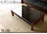 【送料無料】ウォールナット突き板ブラックガラストップ収納付きリビングテーブル/Wolb